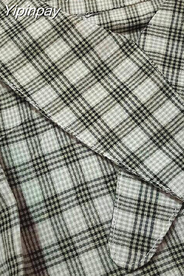 Yipinpay Spring Women vest Knitted Vintage fashion Loose Oversize V-neck pullovers Vest Match Plaid shirt Korean style female top